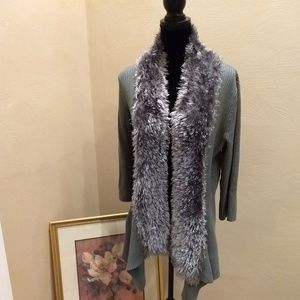 Grey fringed collar cardigan